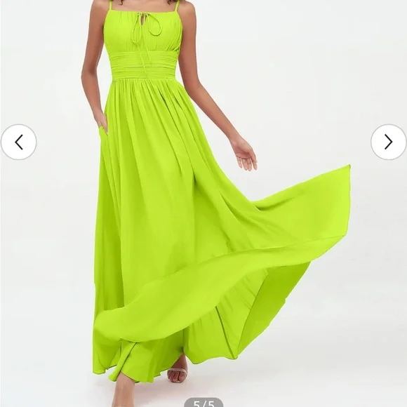 Boho Lime Green Maxi Bridesmaid Prom Dress - Picture 2 of 10